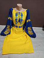 Сукні вишиванка Україна ТД Свобода Жовто-синій 44-64 р Дизайнерське жіноче плаття Вишиванка жіноча плаття