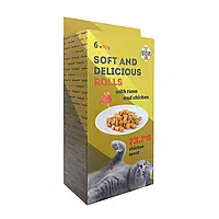 Ласощі для котів Ніжні роли Premium Quality з тунцем та куркою в стиках ТМ "Lucky Star", 6х10 г