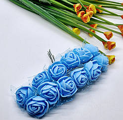 Троянди з фоамірану з фатіном. 12 шт. у пучку.  Діаметр 2см. Колір блакитний.