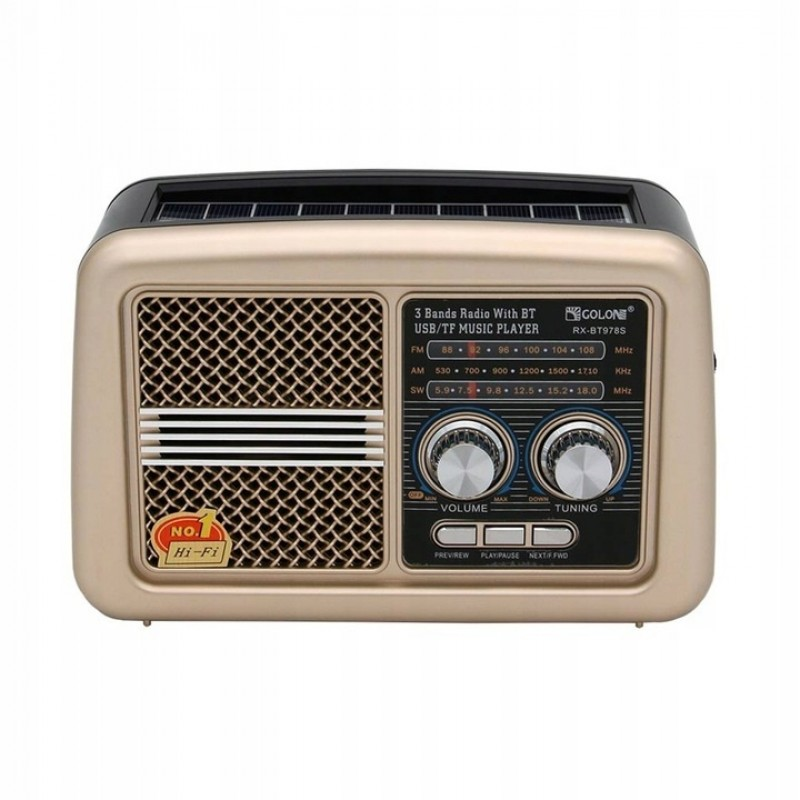 Радіоприймач GOLON RX-BT978S із сонячною батареєю, USB, SD, акумуляторами та Bluetooth