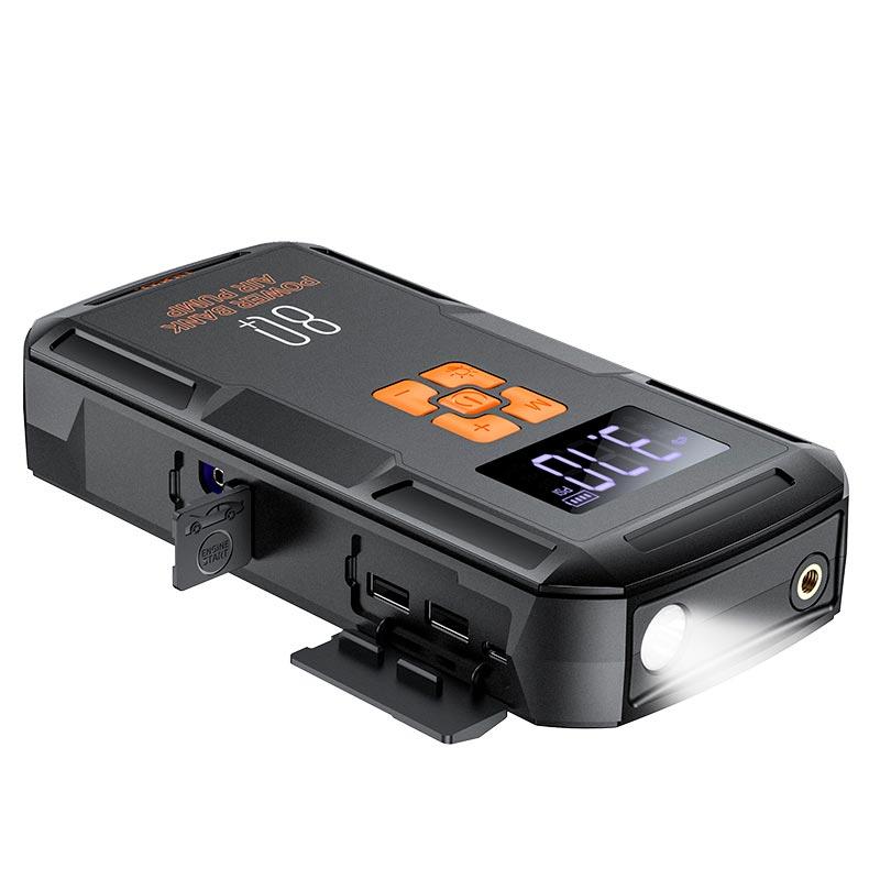 Бустер + насос для авто HOCO QS2 Land portable smart air Pump emergency with start-up power bank 800A (8000mAh) чорний