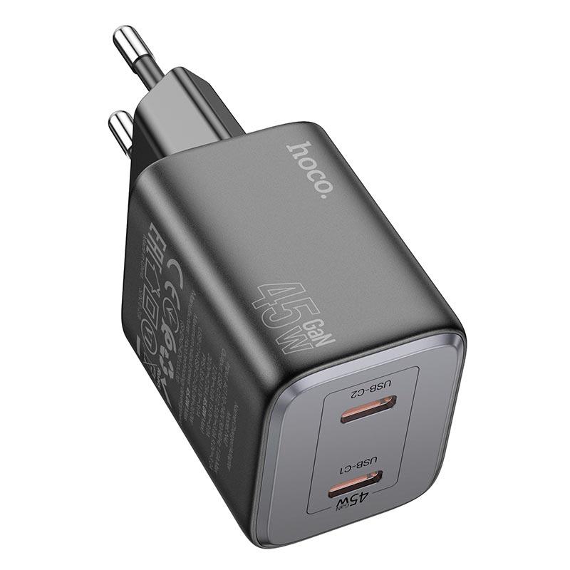 Адаптер мережевий Hoco Elogiado dual-port charger N42 |2Type-C, 45W/3A, PD/QC| чорний, фото 1