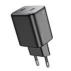 Адаптер мережевий Hoco Elogiado dual-port charger N42 |2Type-C, 45W/3A, PD/QC| чорний, фото 3