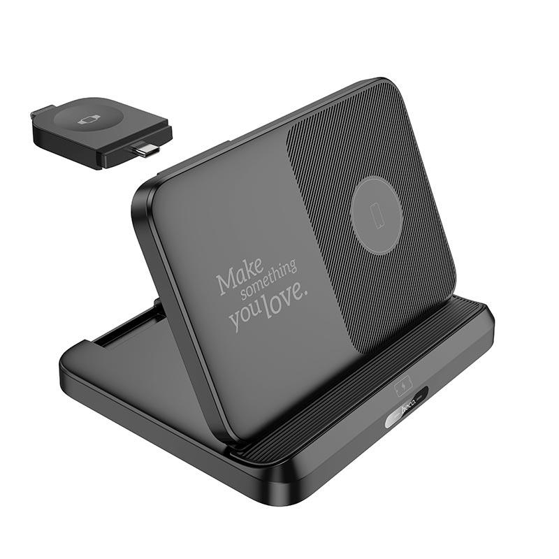 Зарядка Qi Pass folding 3-in-1 wireless fast charger CQ7 (iWatch + SAM) |15W| чорна, фото 1