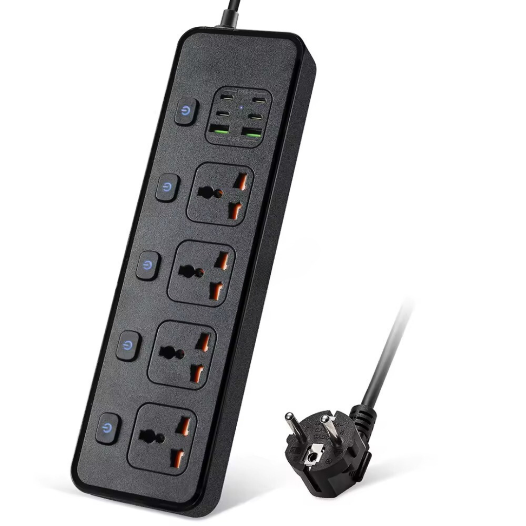 Мережевий фільтр BKL-24 на 4 розетки + 1 PD30W + 4 TYPE-C + 2 USB A 100-250V, 13А, чорний