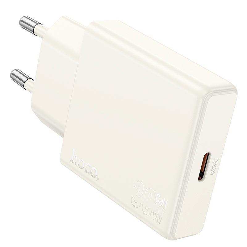 Адаптер мережевий HOCO Biscuit single port charger N44 |Type-C, QC/PD, 30W/3A| білий, фото 1