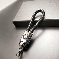 Брелоки для авто з логотипом BMW. Шкіряний брелок для автомобільних ключів БМВ з гарним плетінням, фото 2