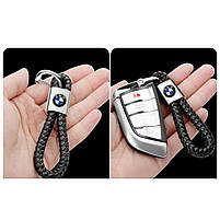 Брелоки для авто з логотипом BMW. Шкіряний брелок для автомобільних ключів БМВ з гарним плетінням, фото 3