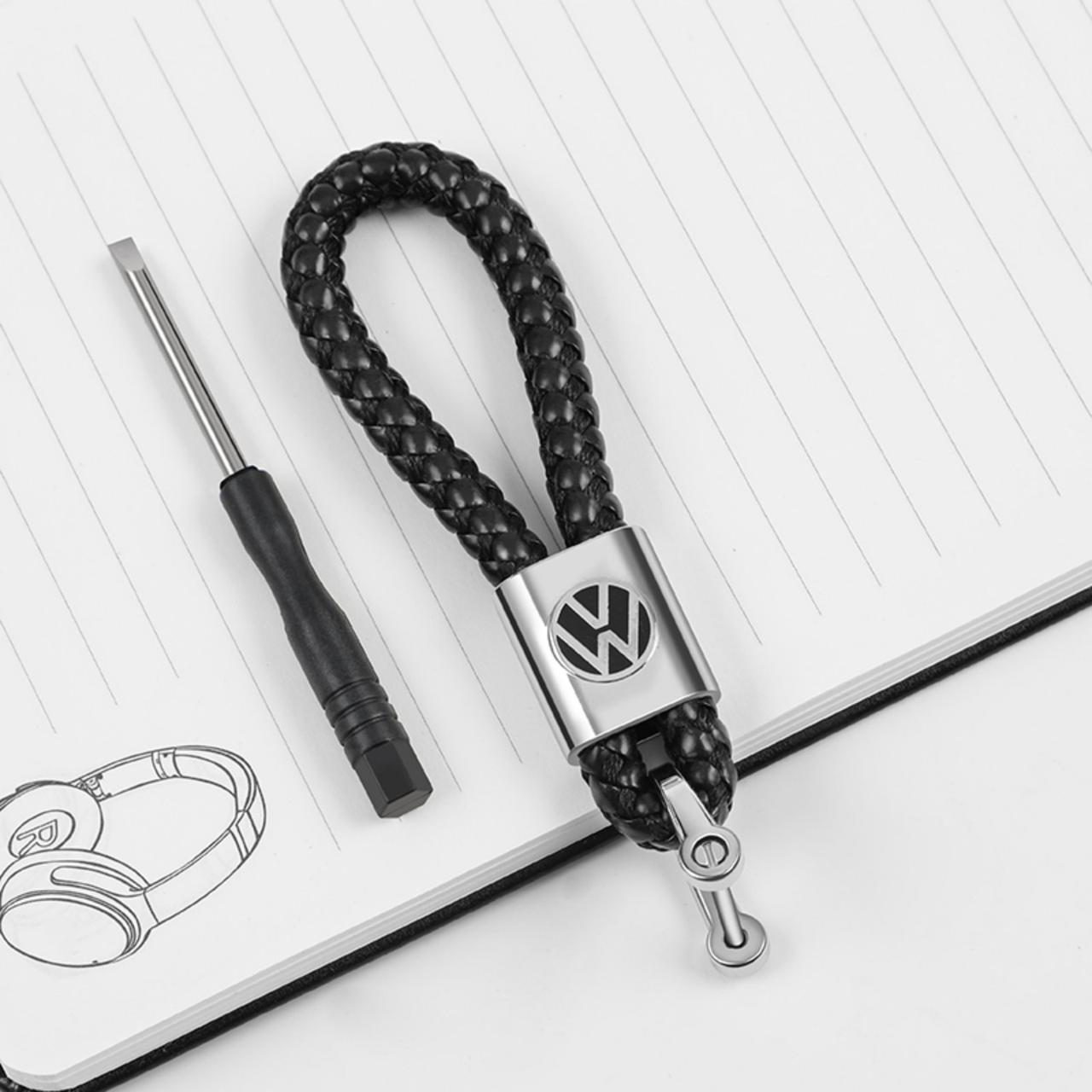 Брелок із логотипом Volkswagen. Автомобільні брелоки зі шкіри з гарним плетінням з лого Фольксваген, фото 1