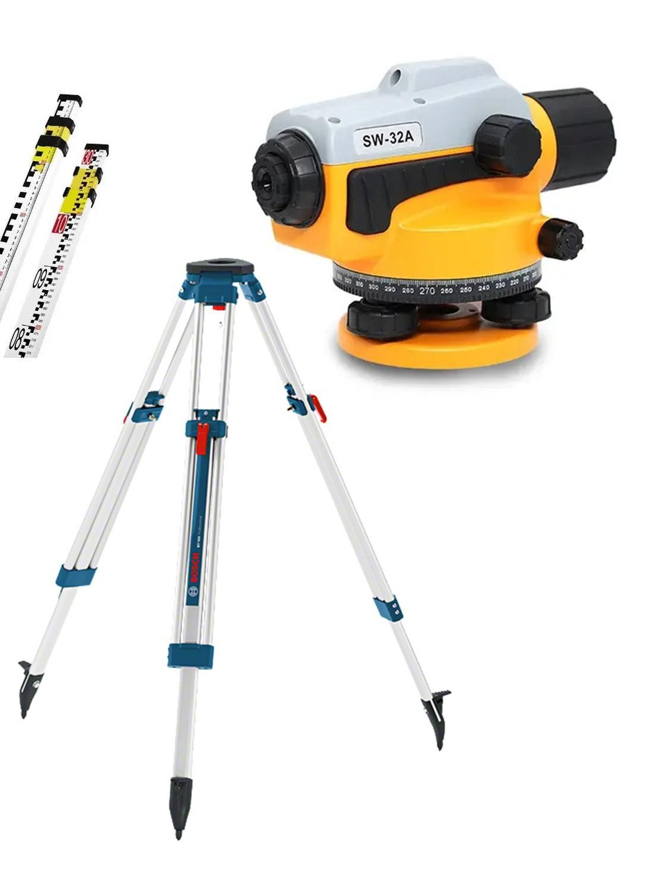 Комплект геодезиста: Нівелір оптичний Sndway SW-32X (SW-A32) + рейка 3м+ штатив Bosch BT160, фото 1