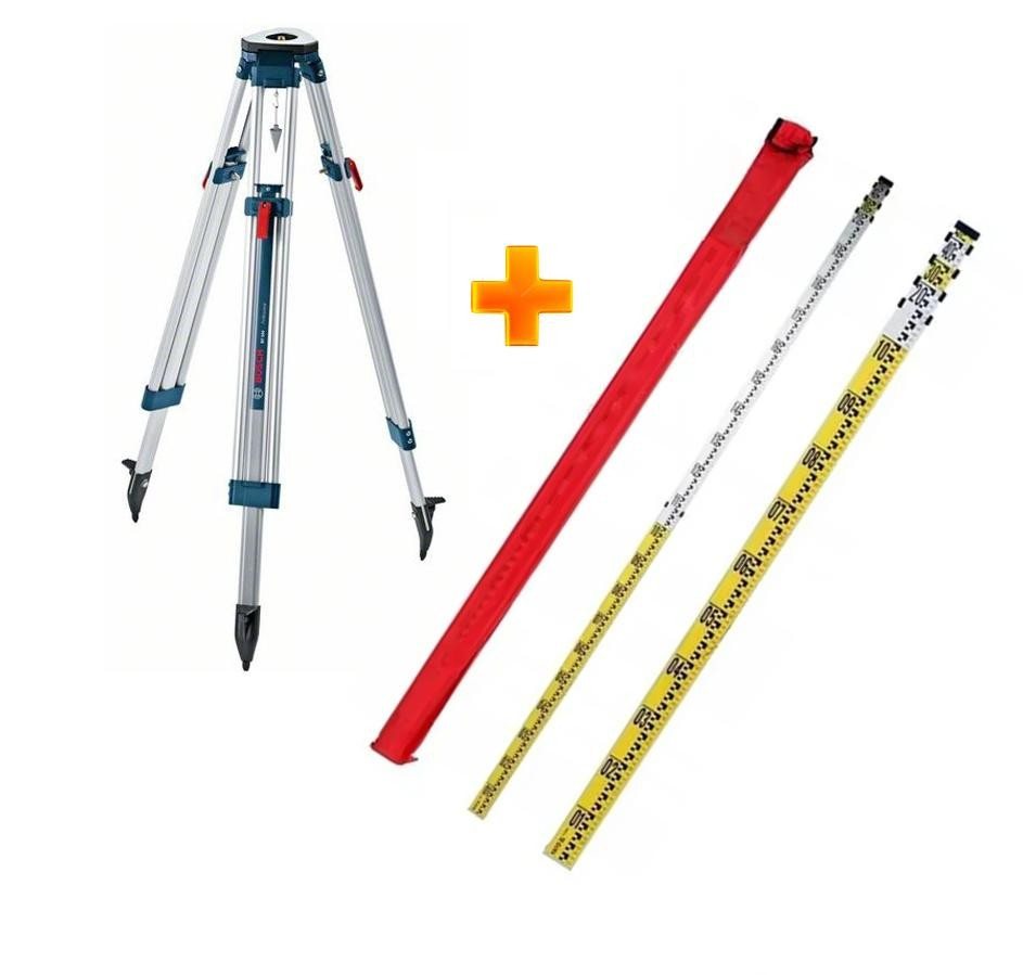 Набір для оптичного нівеліра: Штатив будівельний Bosch BT 160 різьба 5/8", 1,65 м + рейка 5м жовта, фото 1