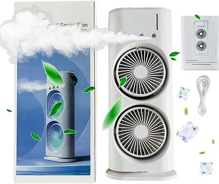 Вентилятор настільний подвійний з охолодженням Double-ended Spray Fan LED-підсвітка 3 швидкості пульт, фото 1