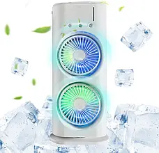 Вентилятор настільний подвійний з охолодженням Double-ended Spray Fan LED-підсвітка 3 швидкості пульт, фото 3