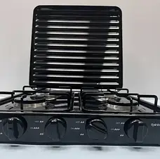 Побутова газова плита на 4 конфорки з кришкою Rainberg Настільна плита для балонного газу для дому, фото 3