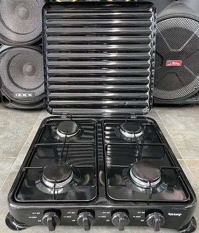 Побутова газова плита на 4 конфорки з кришкою Rainberg Настільна плита для балонного газу для дому, фото 1