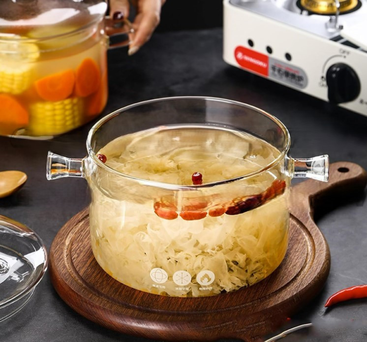 Скляна каструля з кришкою 3 л EB-19008 прозора, універсальна та стійка до високих температур, фото 1