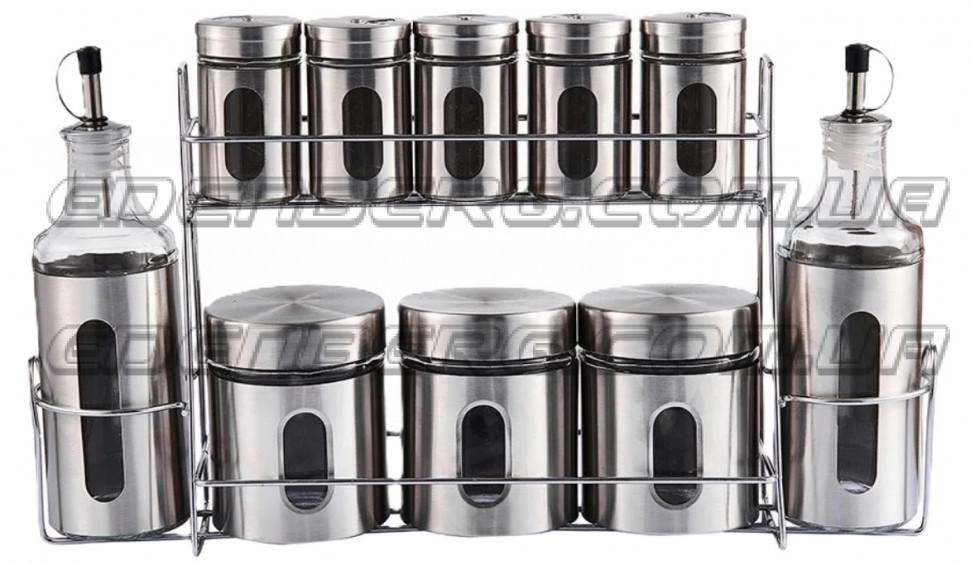 Набір для спецій на підставці 11 ємностей із неіржавкої сталі Edenberg EB-18029 Набір банок для спецій, фото 1