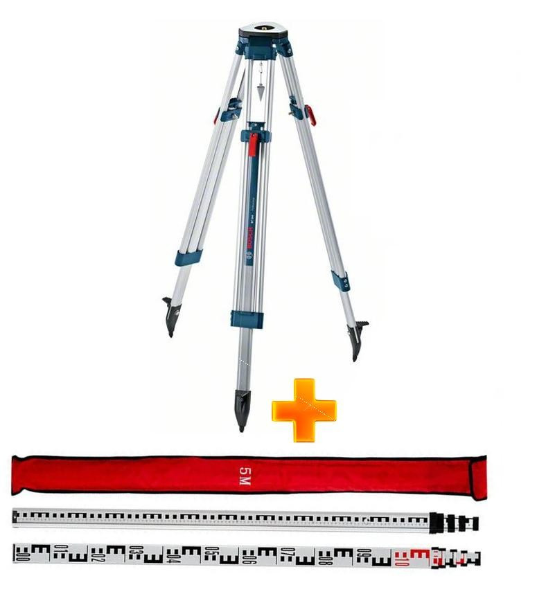 Професійний набір для оптичного нівеліра: Штатив будівельний Bosch BT 160 різьба 5/8", 1,65 м + рейка 5м ПРО, фото 1