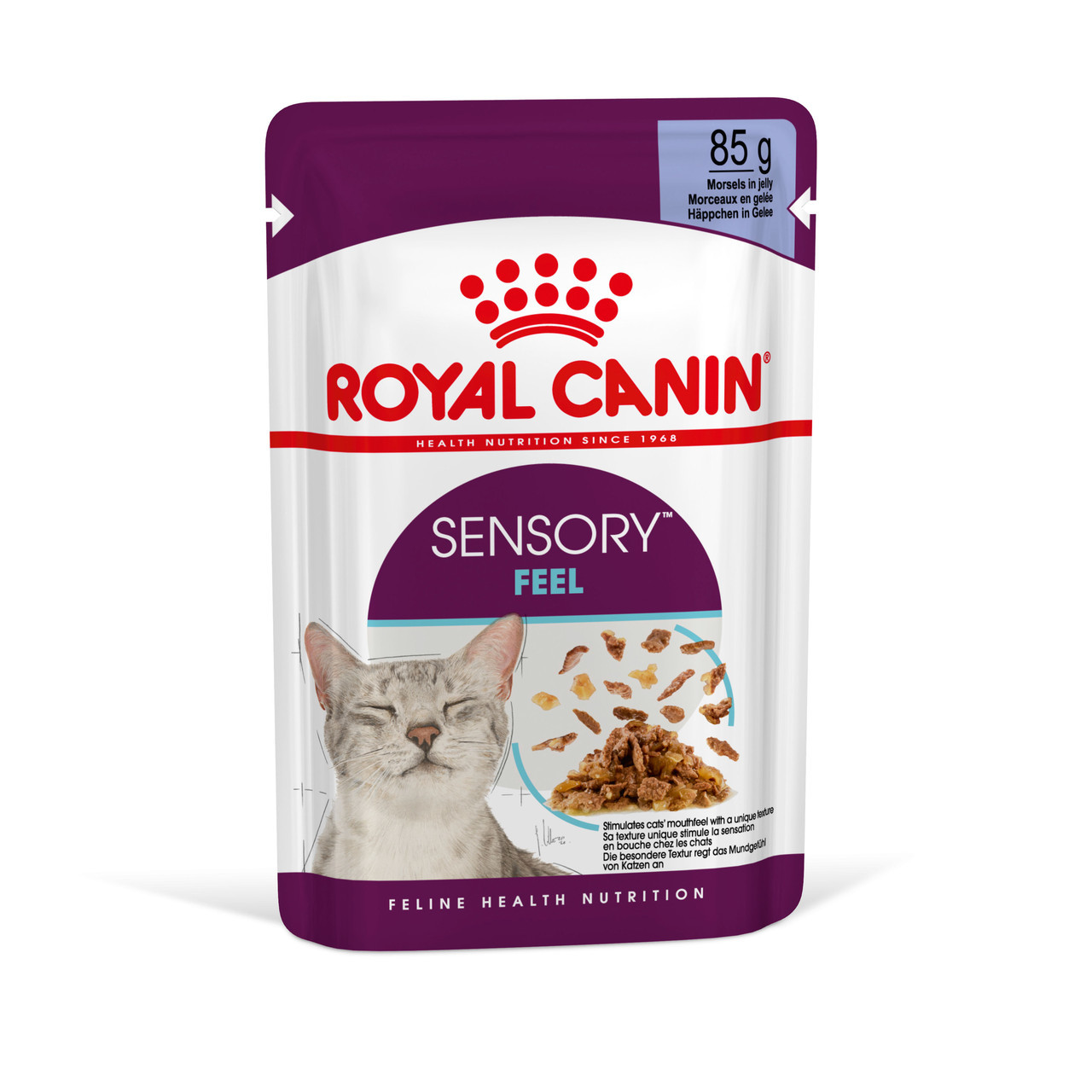 Вологий корм для дорослих котів ROYAL CANIN SENSORY FEEL JELLY шматочки у желе 85г, стимулює відчуття корму, 0.085 кг