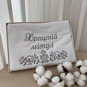 Полотенце "Хрещеній матусі" махрове 50х90 см Betis Білий / срібло