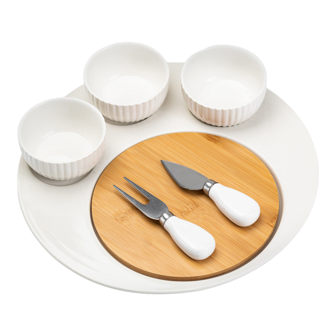 Набір для нарізання сиру Lugi 29см керамічна тарілка ніж виделка піали дошка, сервірування подача дегустація кухонні аксесуари, фото 1