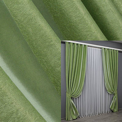 Комплект штор (2шт. 1,5х2,7м.) з тканини софт. Колір салатовий. Код 1436ш 33-0311