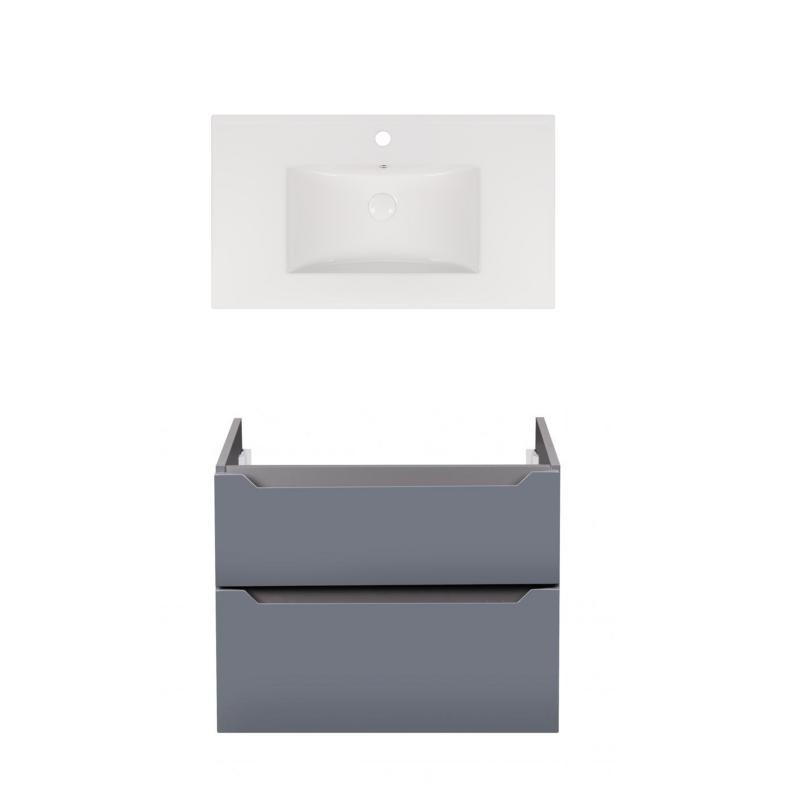 Комплект Qtap тумба підвісна Scorpio 800х585х460 мм Graphite + раковина врізна Albatross New QT71SC43990