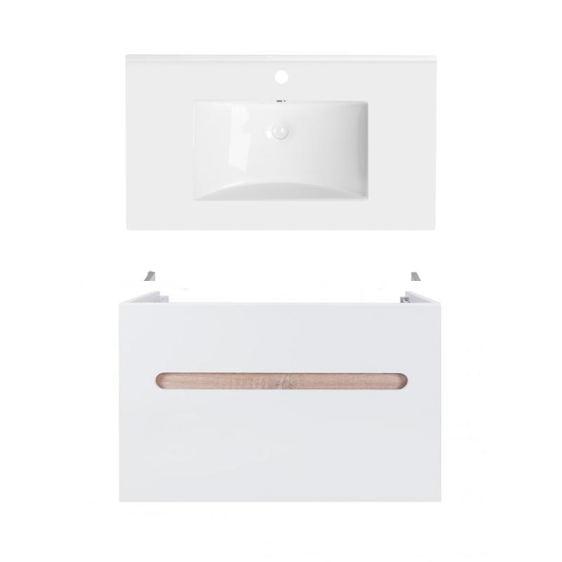 Комплект Qtap тумба підвісна Virgo 800х580х437 мм White/Whitish oak + раковина врізна Albatross QT71V44079
