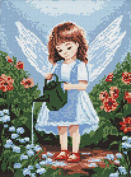 Алмазна мозаїка Ideyka без підрамника - Янголятко в саду з голограмними стразами (AB) ©art_selena_ua