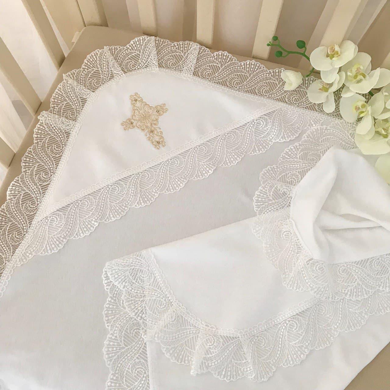 Крижма "Ніжність перлин" інтерлок 75*100 см Betis Молочний з бежевим, фото 1