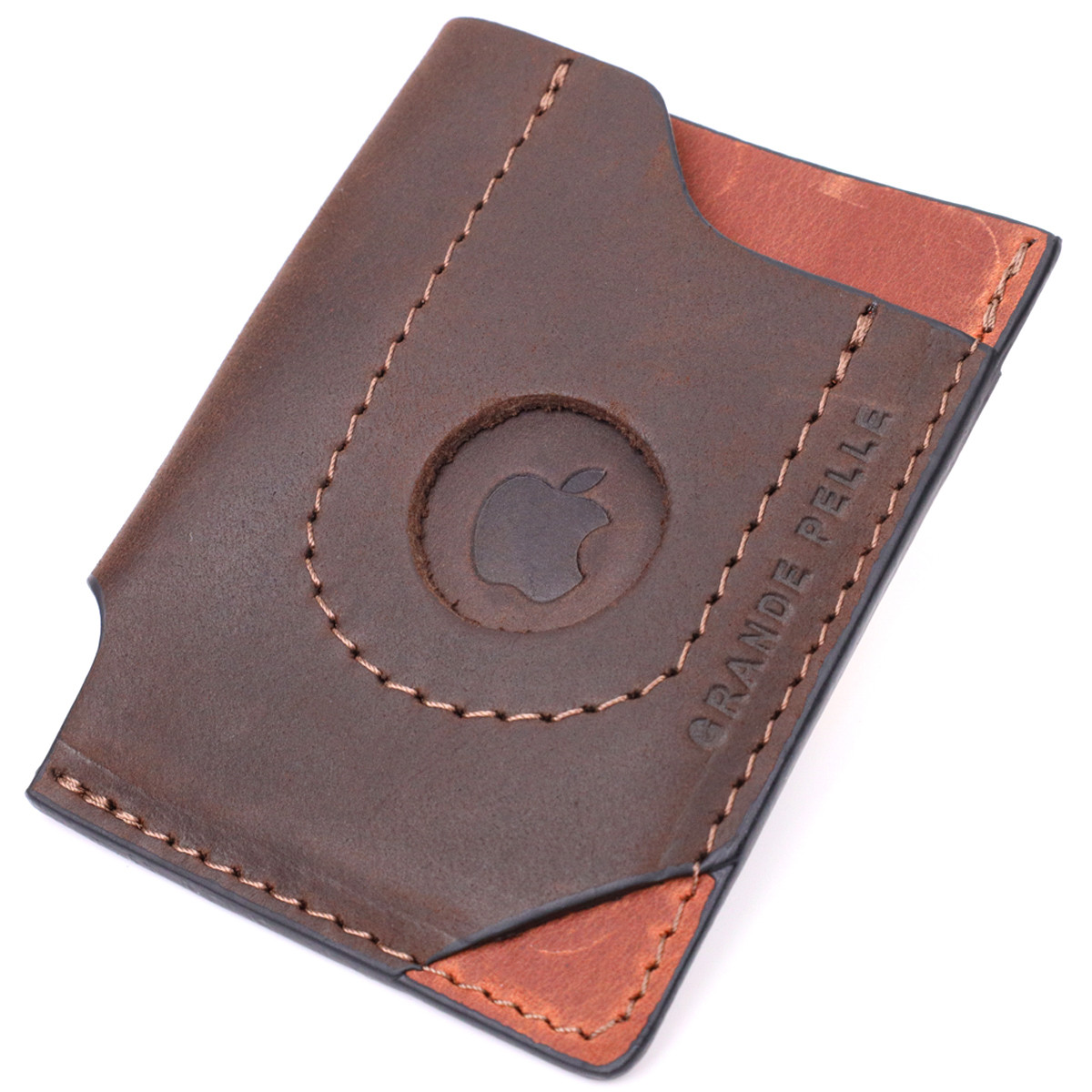 Оригінальний картхолдер з утримувачем для Apple AirTag з натуральної шкіри GRANDE PELLE 11609 Коричневий, фото 1