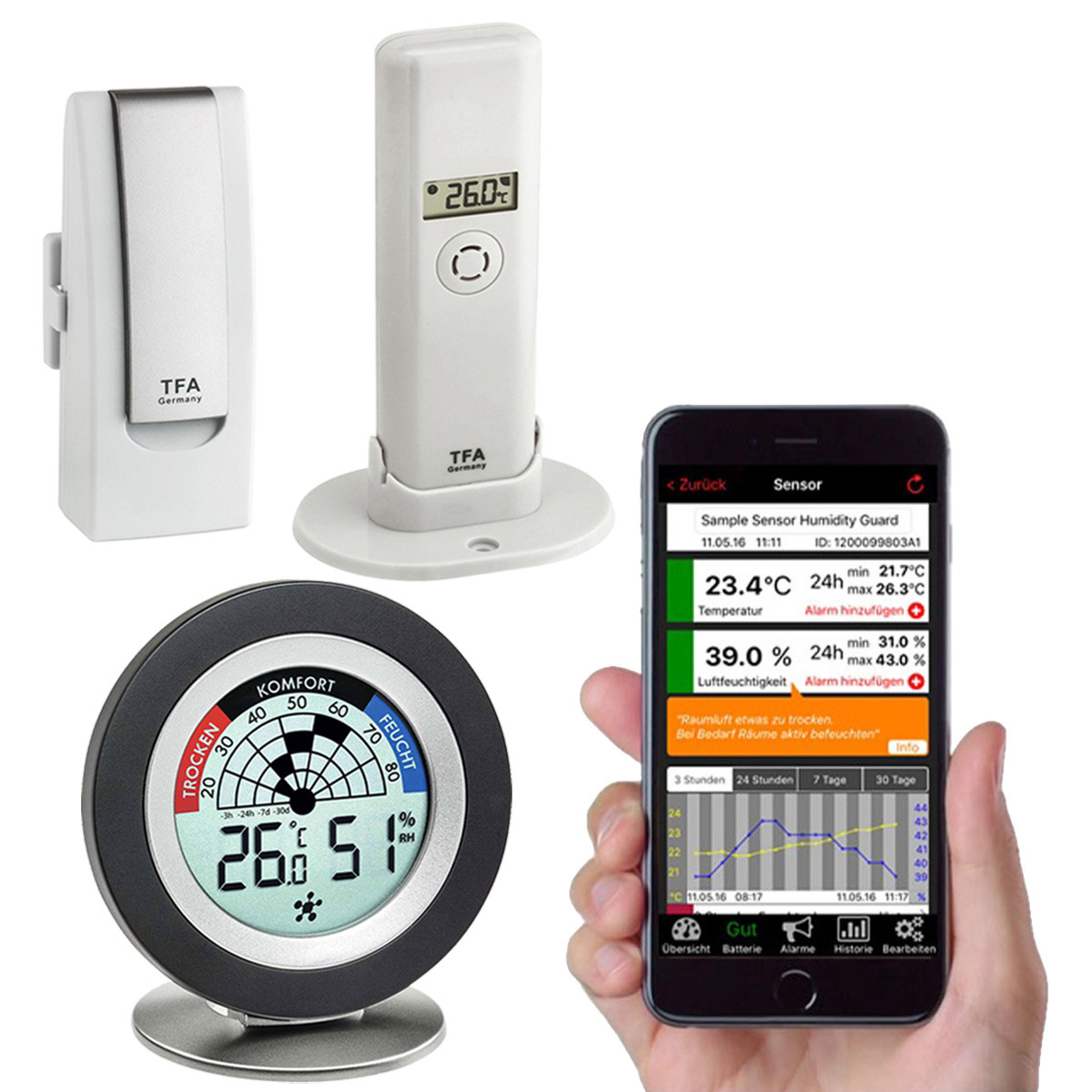 Метеостанція для смартфону TFA WeatherHub Cosy Radar 31.4008.02 (термогігрометр, датчик температури та вологості)