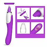 Вібратор із вакуумом і язичком, Двосторонній вібратор, Вагінально кліторальний стимулятор, Інтимні іграшки, фото 7