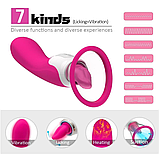 Вібратор із вакуумом і язичком, Двосторонній вібратор, Вагінально кліторальний стимулятор, Інтимні іграшки, фото 8