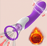 Вібратор із вакуумом і язичком, Двосторонній вібратор, Вагінально кліторальний стимулятор, Інтимні іграшки, фото 3
