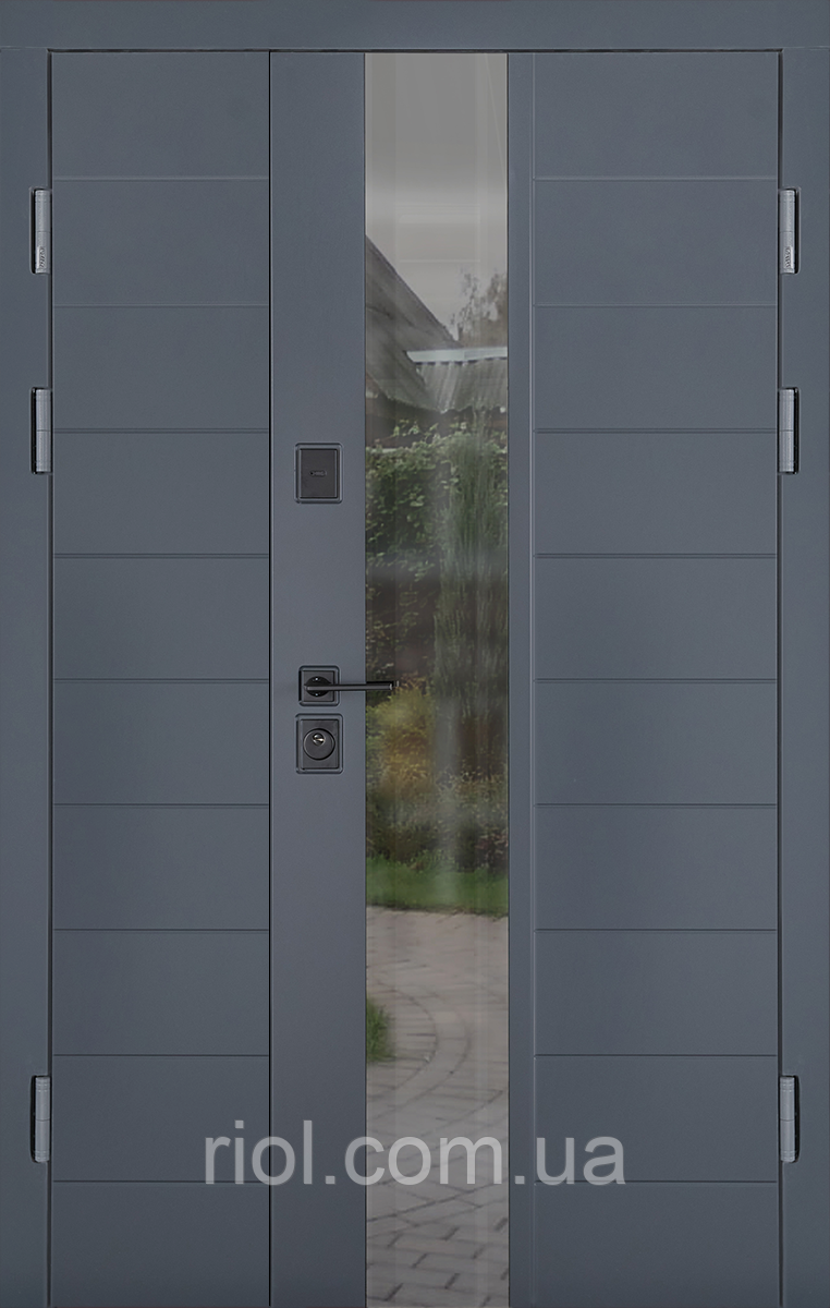 Преміальні полуторні вхідні двері з терморозривом модель Ufo Ral 7016, фото 1