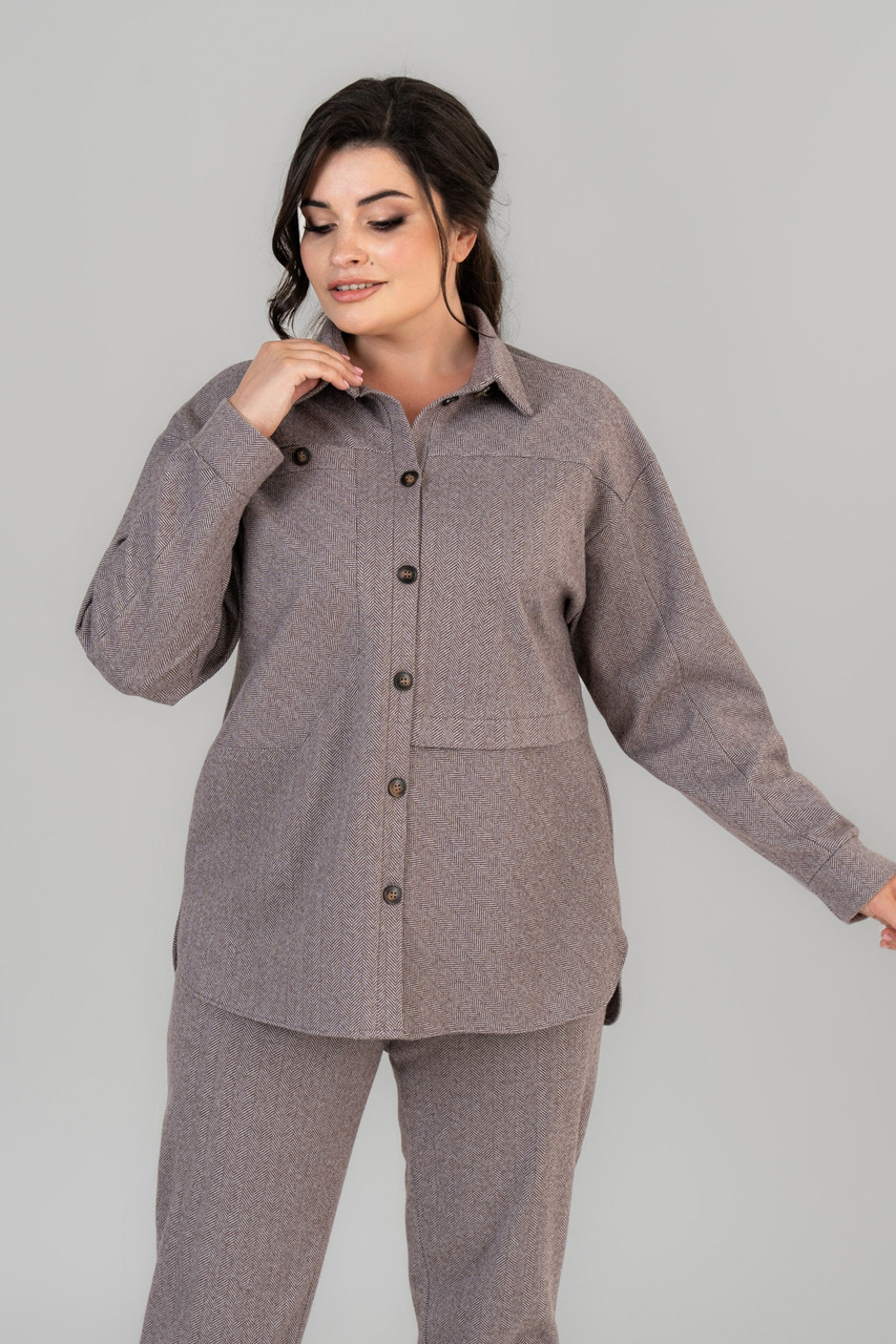 Тепла жіноча сорочка у великому розмірі колір коричневий