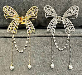 Краби для волосся оптом метал/стрази 7*5,5*3 см 6 шт/уп  ЗОЛОТІ ТА СРІБНІ БАНТ