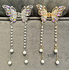 Краби для волосся оптом метал/стрази 7*5*4 см 6 шт/уп  ЗОЛОТІ ТА СРІБНІ МЕТЕЛИКИ