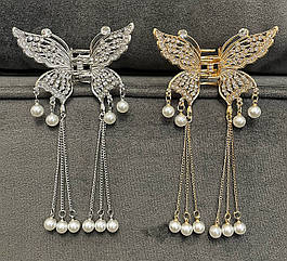 Краби для волосся оптом метал/стрази 7*6*3 см 6 шт/уп  ЗОЛОТІ ТА СРІБНІ МЕТЕЛИКИ