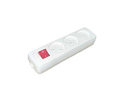 Колодка №757 3-ная біла без заземлення з кнопкою ТМ MORKE Solmir