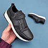 Чоловічі шкіряні кросівки чорні для чоловіків демісезонні на весну осінь без шнурків на липучці, розміри 40-45, фото 4