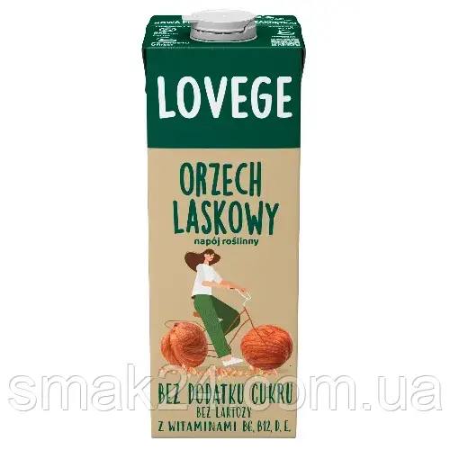Напій рослинний Горіховий БЕЗ ЛАКТОЗИ та ДОБАВЛЕННЯ САХАРА Lovege Orzech Hazelnut 1 л Польща