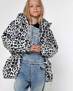 Куртка для дівчинки укорочена зимова оверсайз  з капюшоном  принт леопард X-Woyz DT-8368-10
