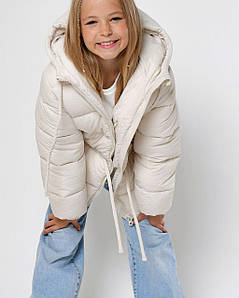 Куртка для дівчинки укорочена зимова оверсайз  з капюшоном беж X-Woyz DT-8368-3