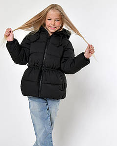 Куртка для дівчинки укорочена зимова оверсайз  з капюшоном X-Woyz DT-8368-8 чорна