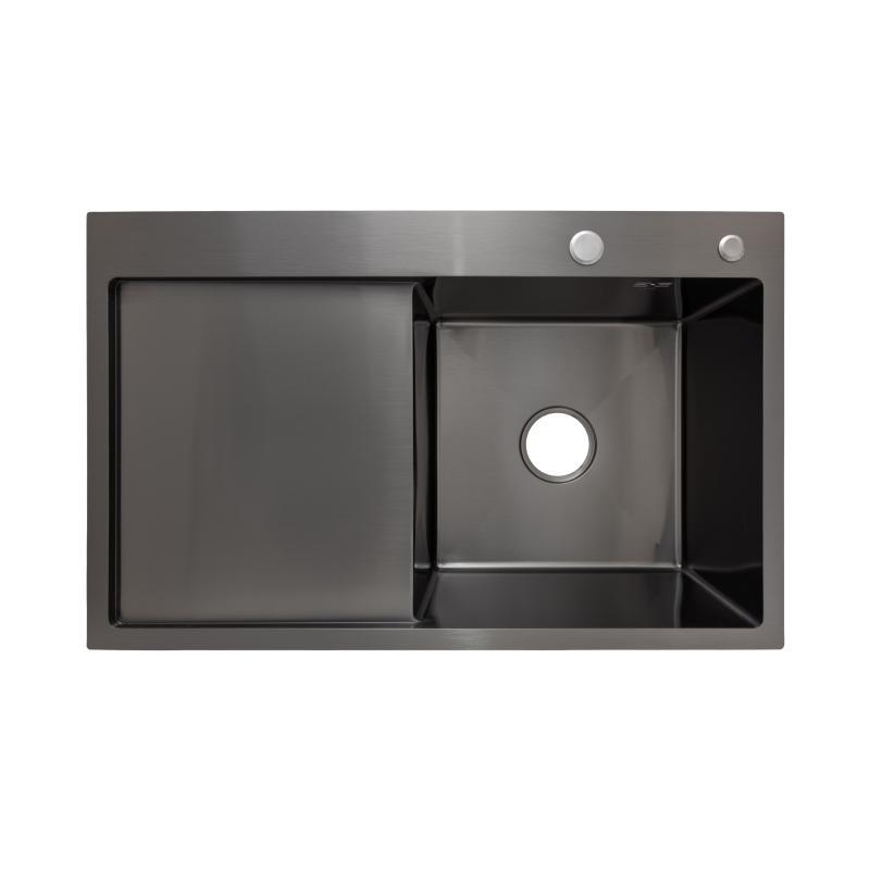 Мийка для кухні інтегрована Lidz Handmade H7849BL крило ліворуч (LDH6545BPVD43623) Brushed Black PVD 3,0/1,0