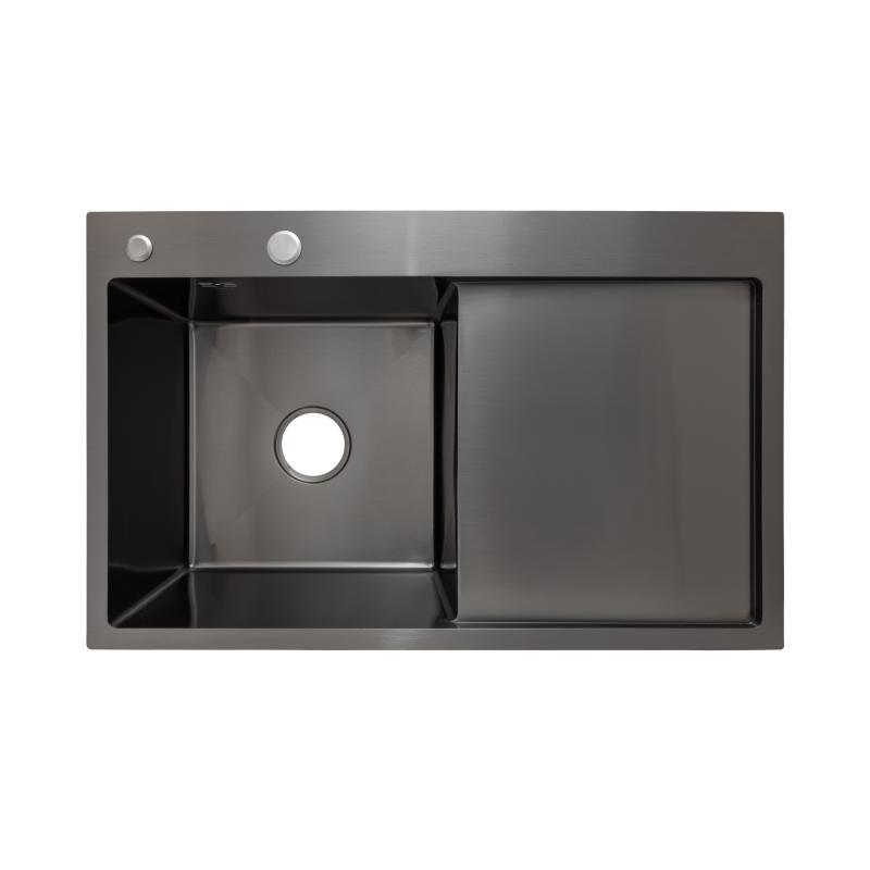 Мийка для кухні інтегрована Lidz Handmade H7849BR крило праворуч (LIDZH7849BRPVD3008) Brushed Black PVD