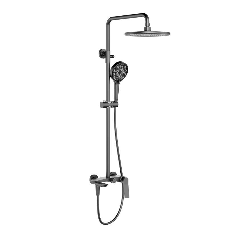 Душова система універсальна Qtap Slavonice на три споживачі (з виливом) QTSLA111GMB45910 Gunmetal Black, фото 1