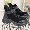 Черевики жіночі комбіновані в спортивному стилі. Колір чорний, фото 5